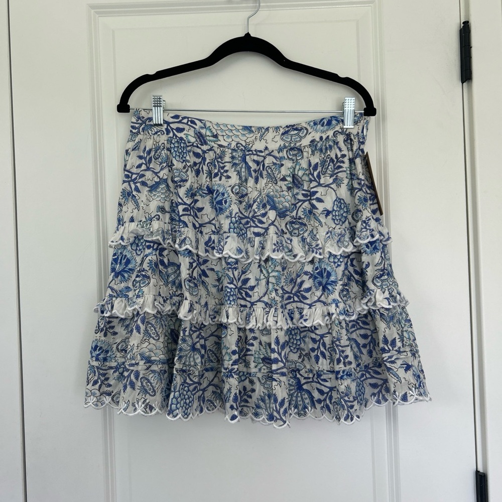 $218 NWT Hemant & Nandita size XL Mala Tiered Mini Skirt Cobalt Block Print